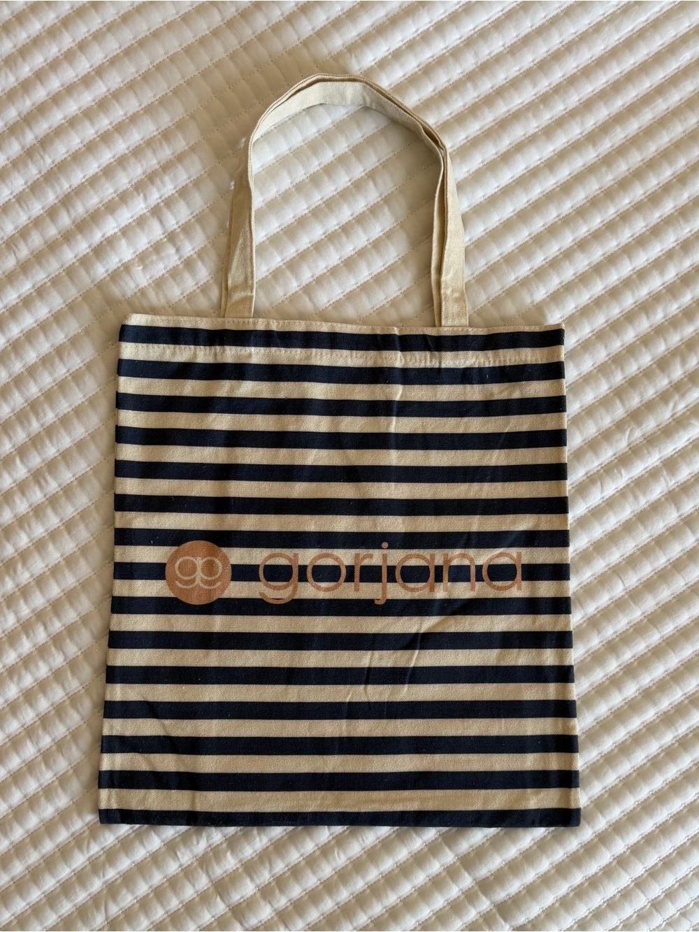 Gorjana Navy and Cream Striped Canvas Tote